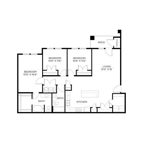 Floor plan for 3 beds, 2 baths, 1323 sqft